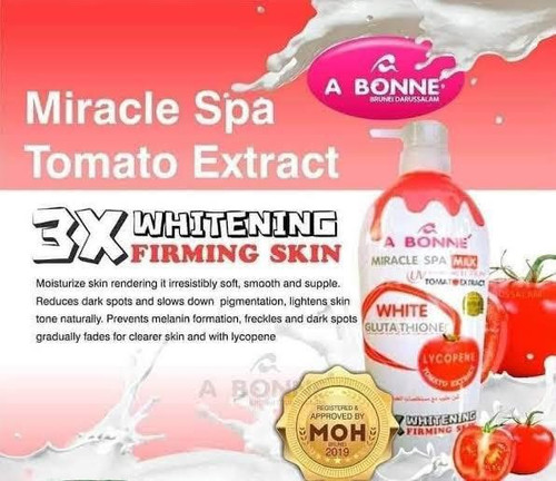 A Bonne Miracle SPA Milk Whitening Lotion Tomato Extract White Glutathione 500ML | Icee's Beauty A Bonne Miracle SPA Milk Whitening Lotion Tomato Extract White Glutathione 500ML | Icee's Beauty