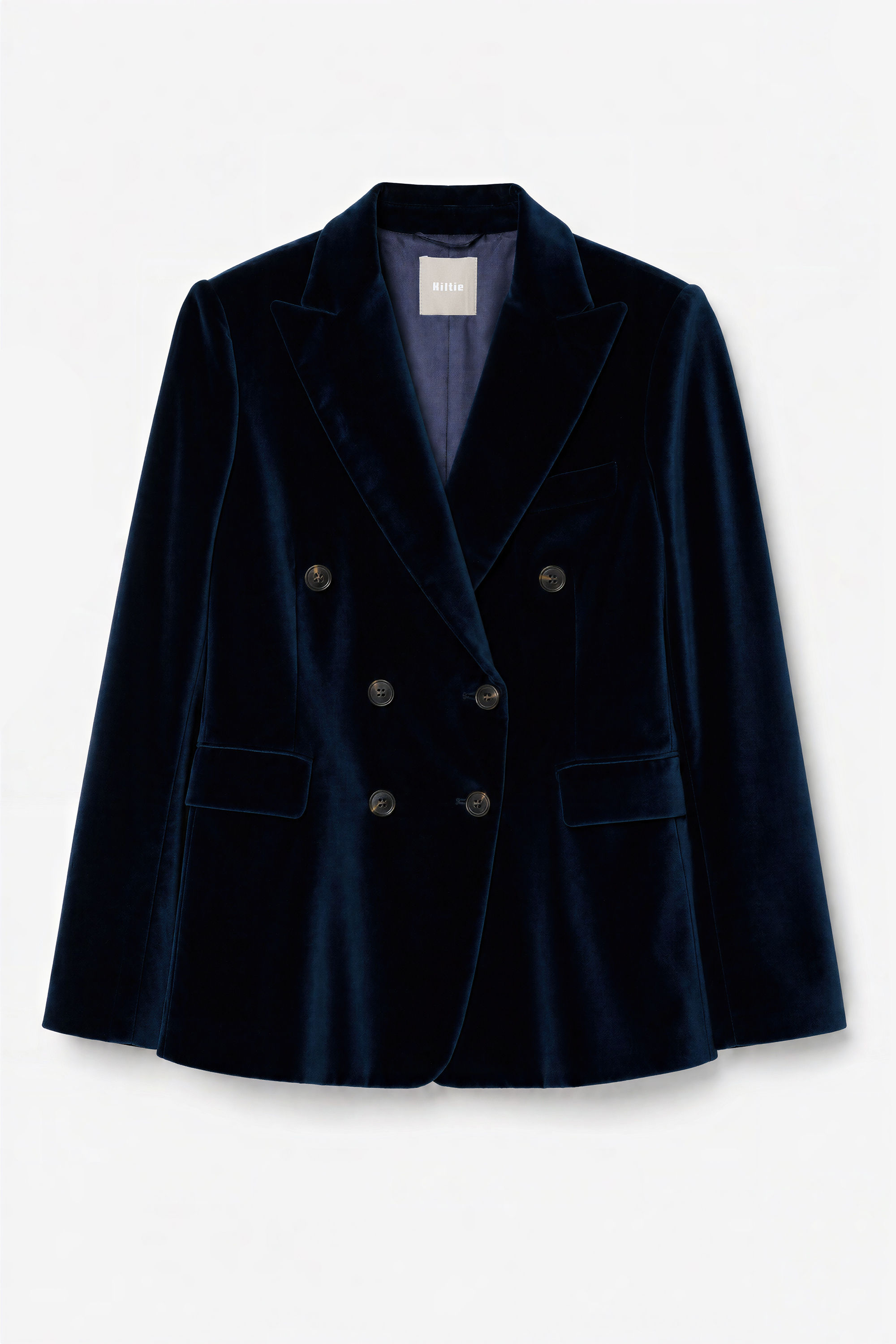 Giacca doppiopetto in velluto di cotone stretch blu