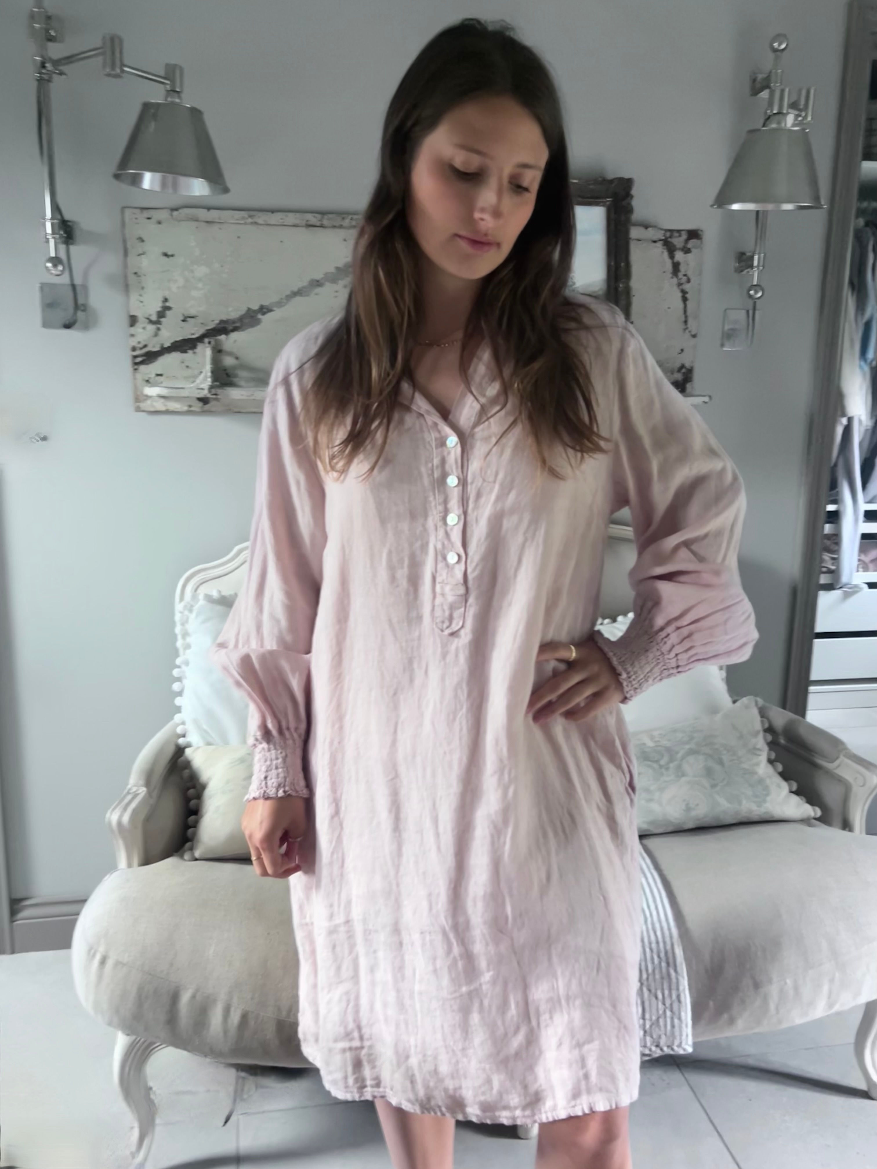 Linen half button shirt dress