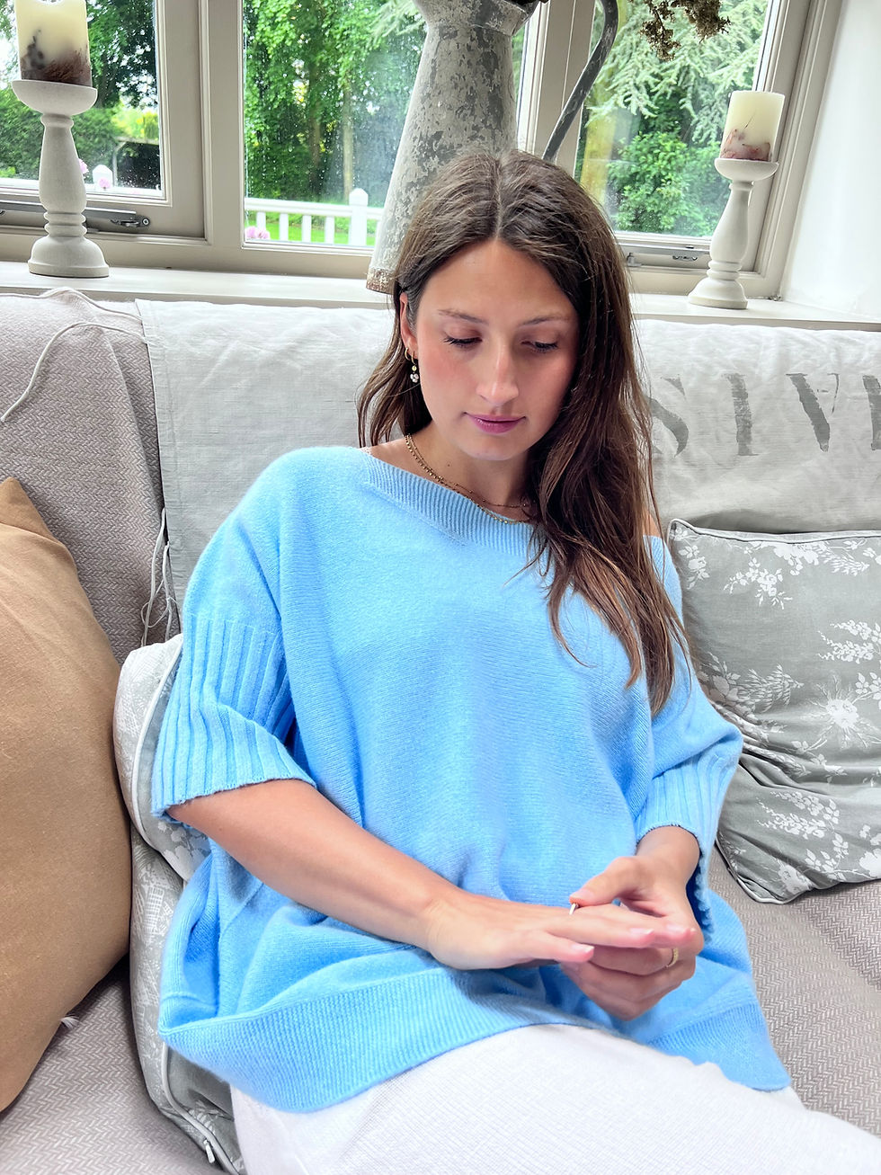 Thumbnail: Blue boat neck jumper