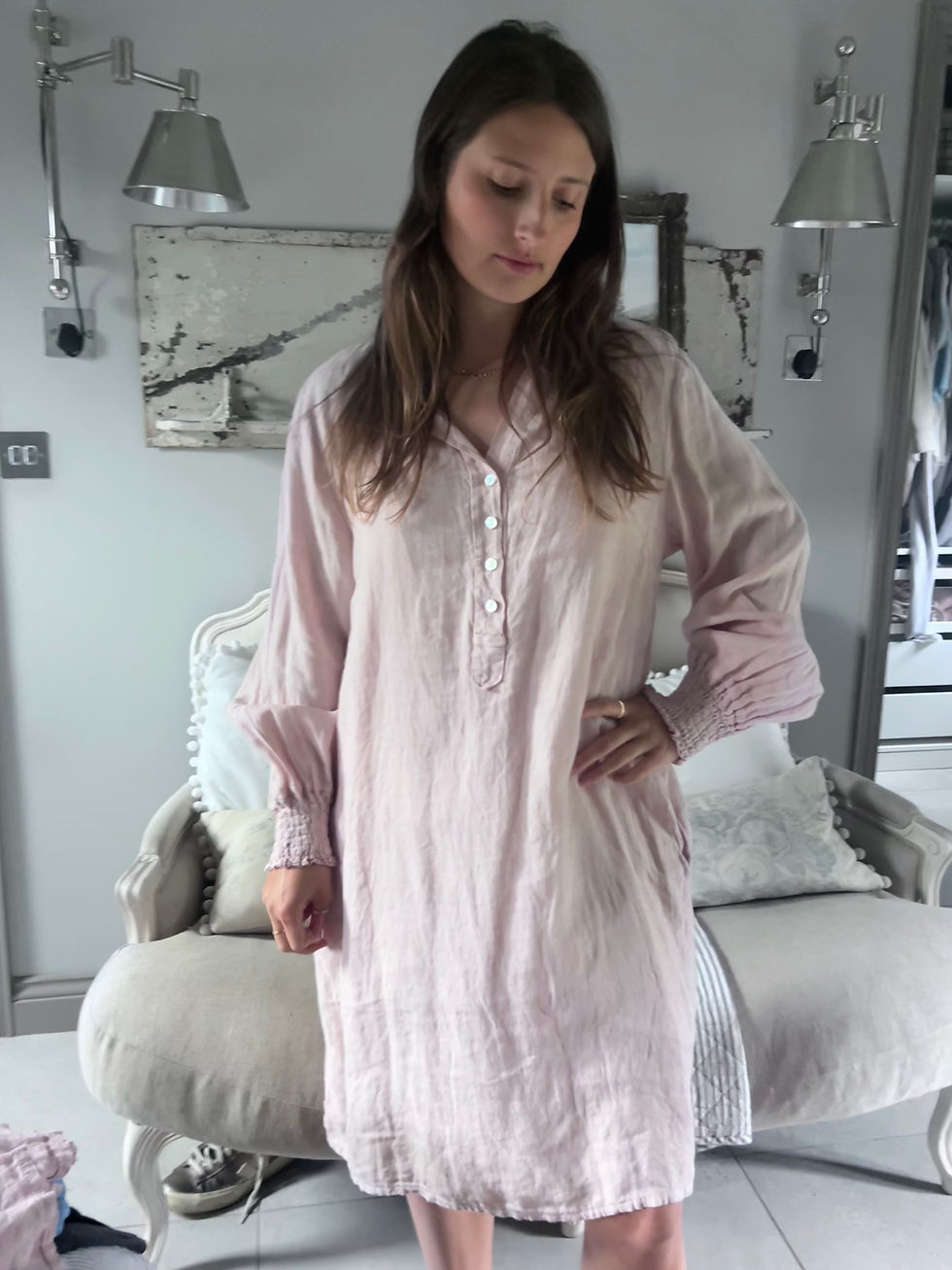 Thumbnail: Linen half button shirt dress