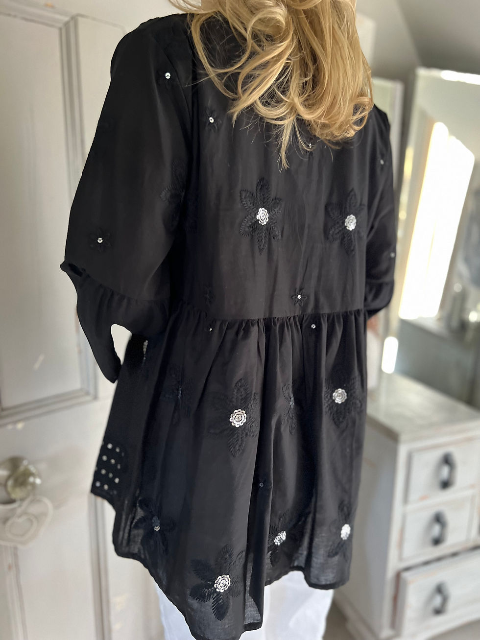 Thumbnail: Black tunic floral blouse