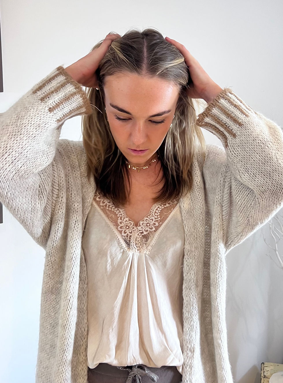 Thumbnail: Cream cardigan, detailed cuffs