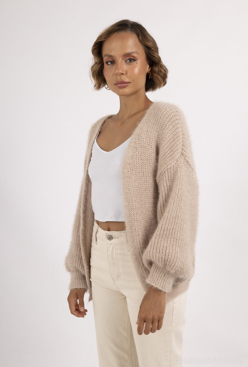 Soft knit cardigan with puff sleeves