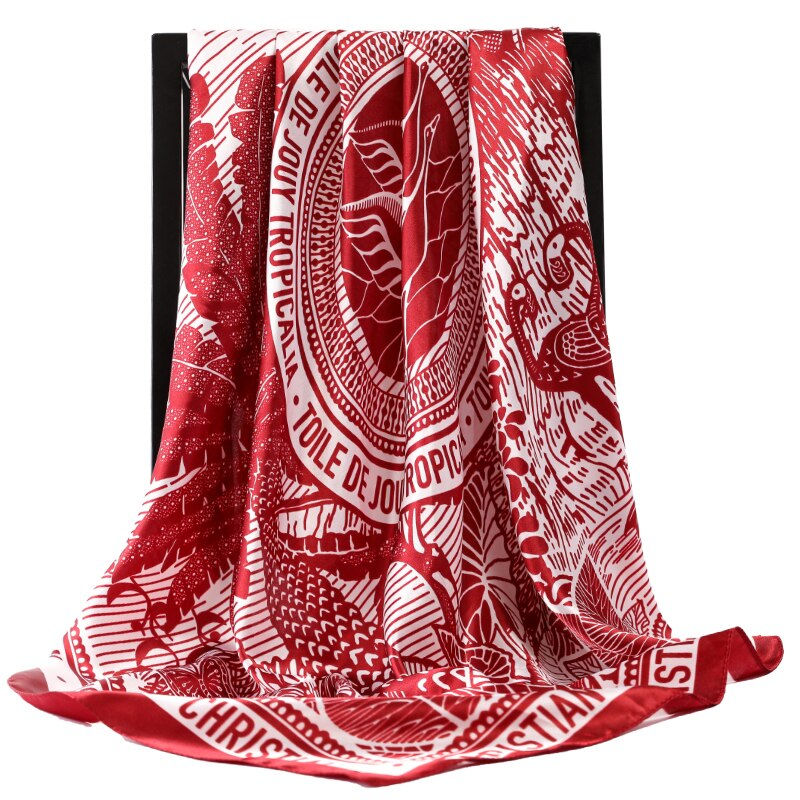 Thumbnail: 90X90CM Scarves Women Print Hair Neck Square Silk Office Lady Shawl Bandanna Ha