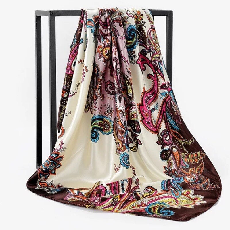 Thumbnail: 90X90CM Scarves Women Print Hair Neck Square Silk Office Lady Shawl Bandanna Ha