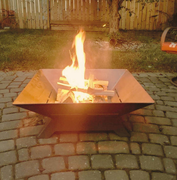 Fire burning in 30" Square Fire Pit. Picture is part of a gallery of customer photo's of square fire pit.