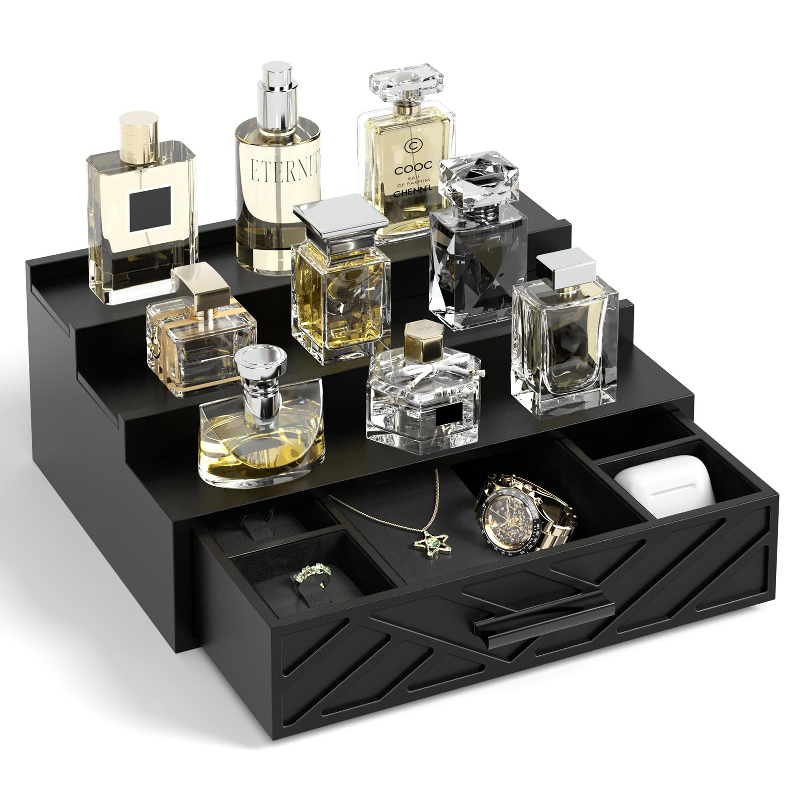 Cologne Organizer for Men 3 Tier Perfume Organizer with Velvet Lining Drawer and