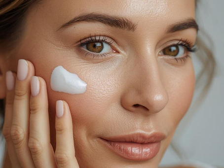 Image of women's face applying moisturizer