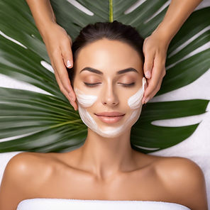 gorgeous woman getting a professional natural facial treatment without tools while laying