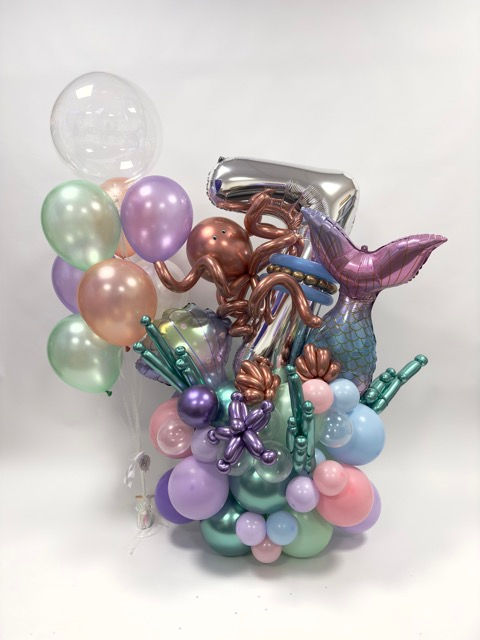 Mermaid Number balloon display set with helium balloon bunch, be Confetti Party