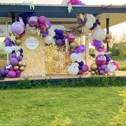 Balloon garlands with backdrops form the perfect stage for the pitches.