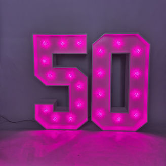 Pink light-up number 50 for birthday or anniversary – Guildford event rental