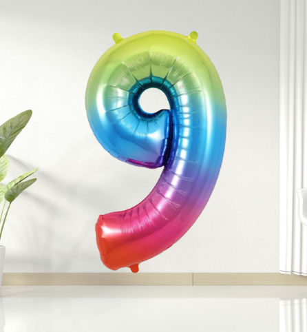Thumbnail: Rainbow number 9 helium balloon for delivery in Guildford