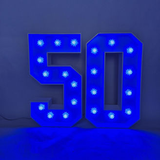 White number 50 with green
 lights – hire in Guildford for parties