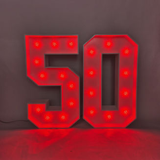 Red LED number 50 – freestanding party prop for hire in Guildford