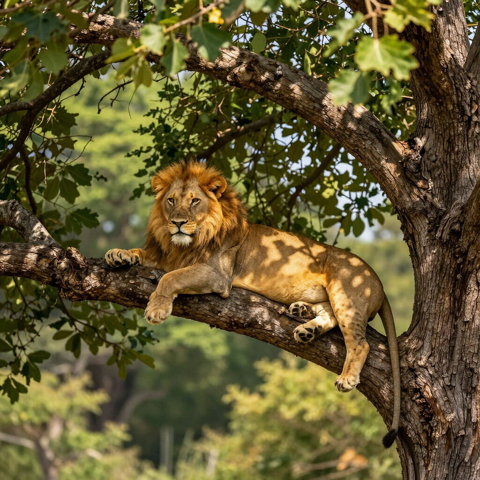 Tree-climbing lion on a queen elizabeth safari