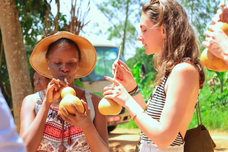 Women tasting drinks from gourds, cultural experience tours
