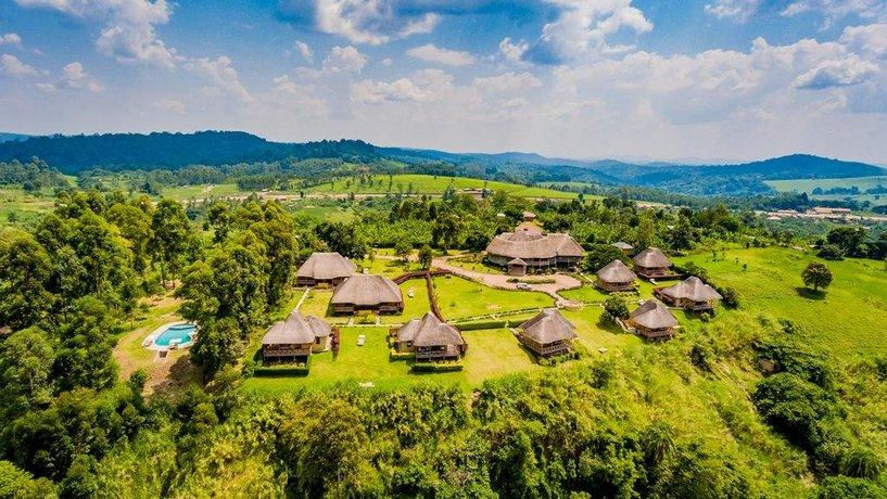 Aerial view of a lodge near Fort Portal and Crater Lakes.