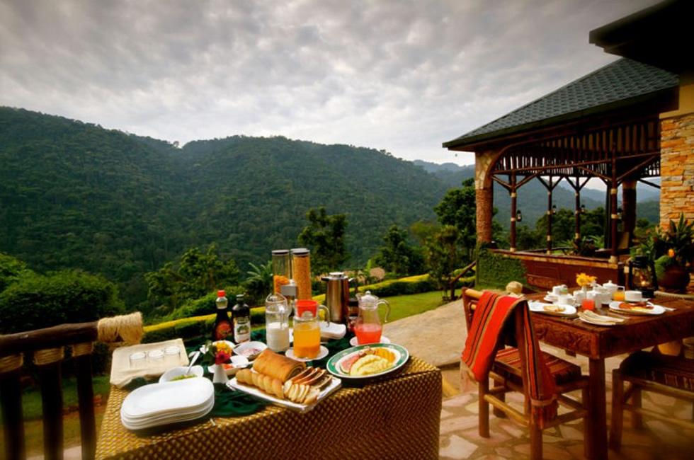 Breakfast at a lodge during a Uganda wildlife safari.