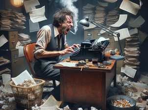 Ai Generated, stressed Journalist typing and smoking