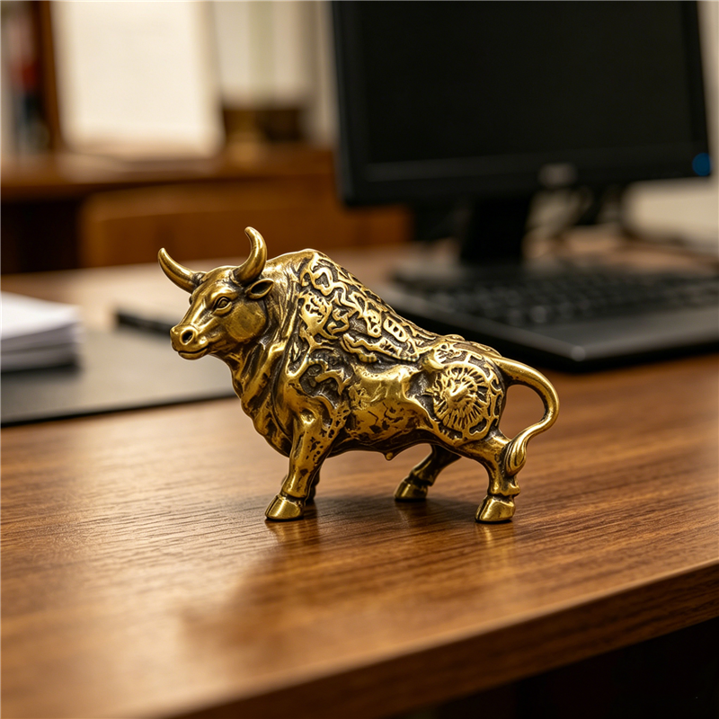 Miniatura: 1pc Vintage Brass Wealth Bull Zodiac Feng Shui Desktop Ornament Lucky Ox Figurin