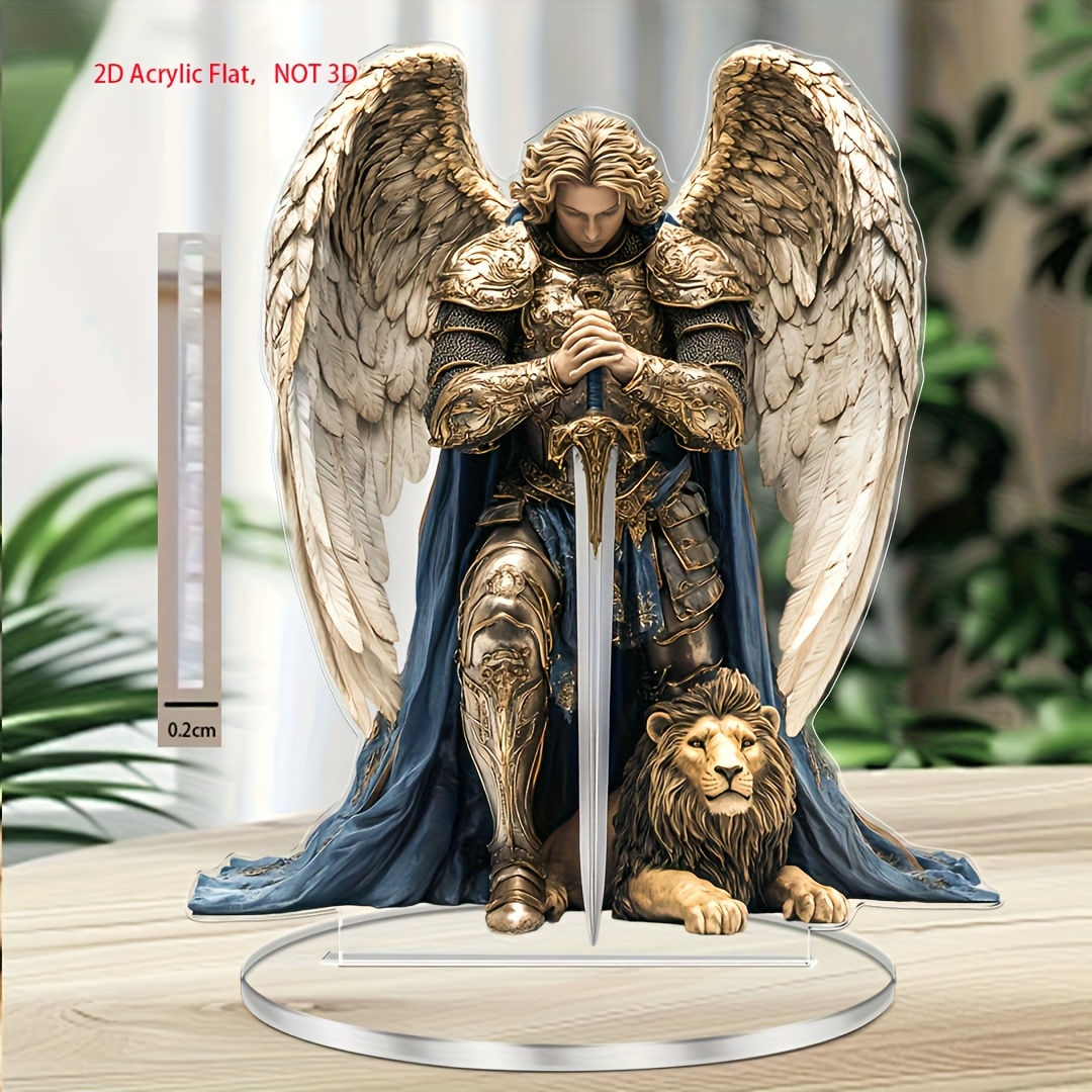 2D Elegant Michael Angel Acrylic Tabletop Ornament Religious Angel Design with G