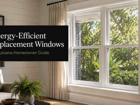 Modern white replacement windows in a bright Louisiana-style home interior for an energy-efficiency guide