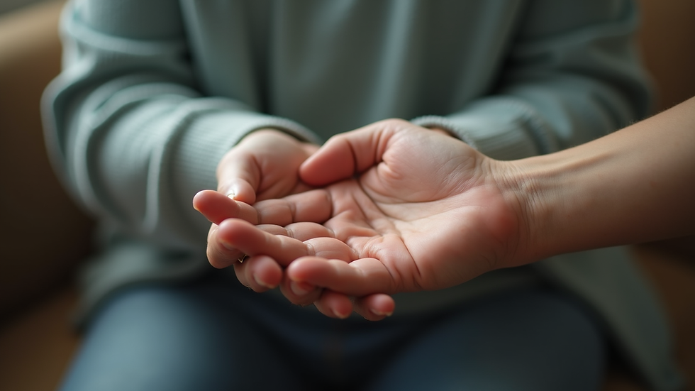 Vue rapprochée d’une main tenant doucement celle d’une personne âgée