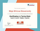 Tantra Reiki Master Teacher - Level I, II и III - Маја Митрова Стевановиќ, тантра реики мастер и учител
