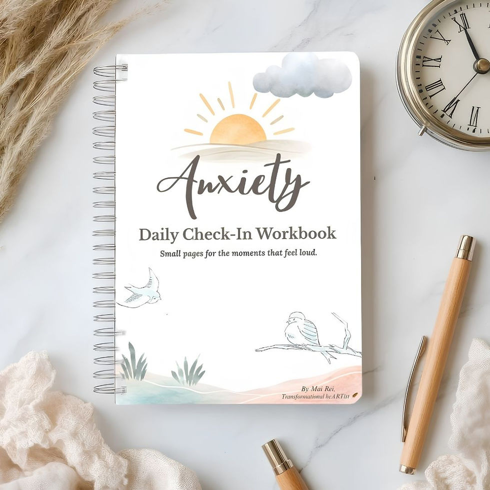 Printed Anxiety Daily Check-In Workbook with sunrise, cloud, and bird cover design