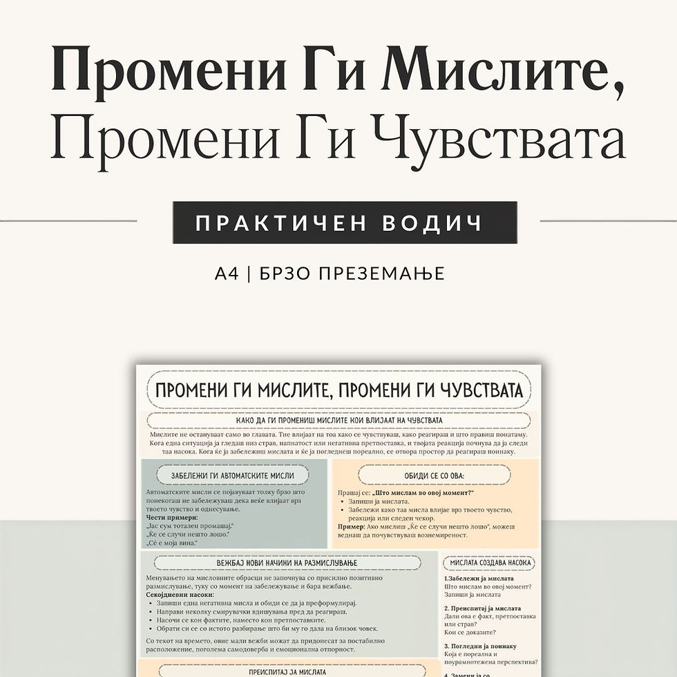 Работен лист за преобликување на негативните мисли и прекумерно размислување, достапен во A4 и US Letter формат