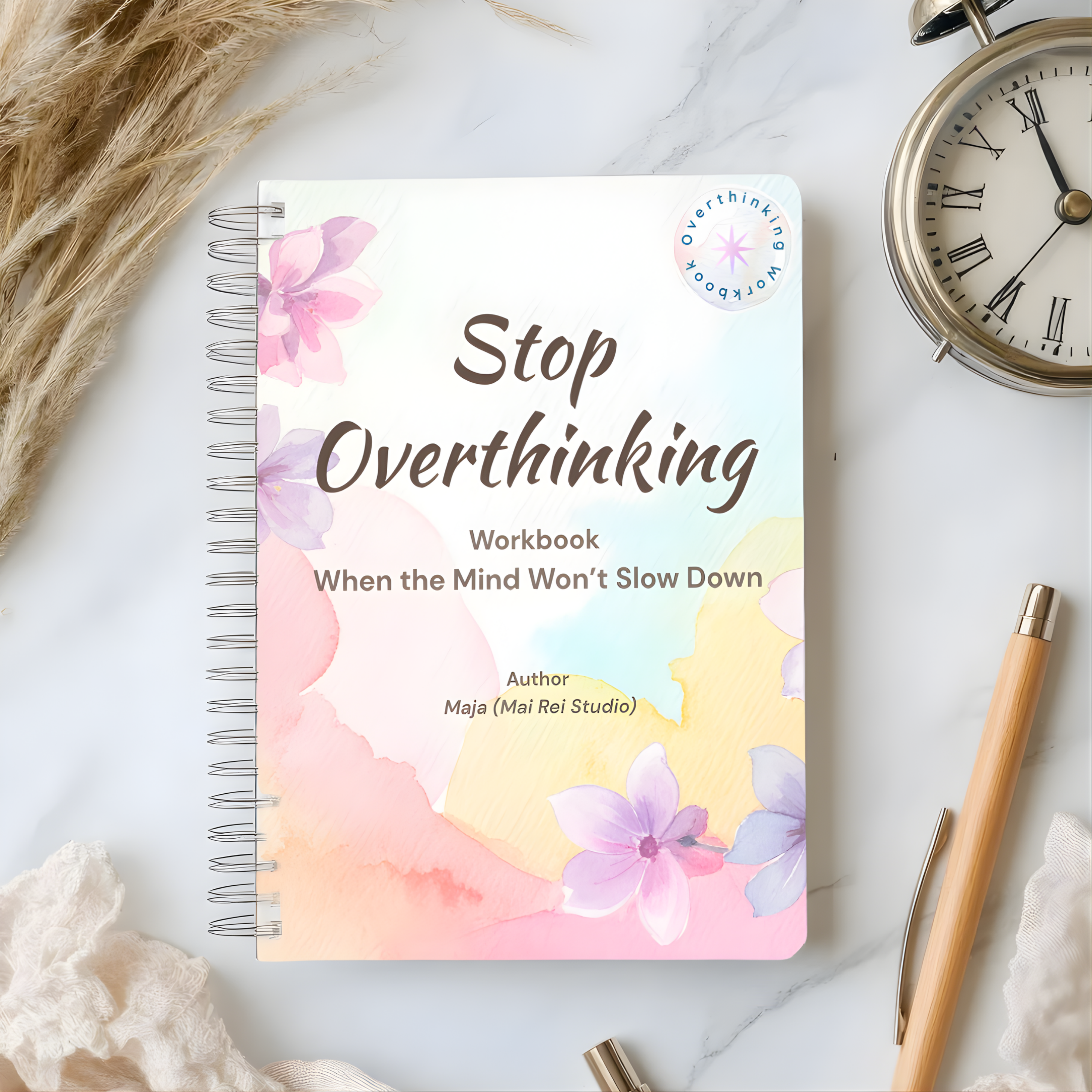 Somatic Overthinking Workbook cover for mental clarity and tools to stop racing thoughts.