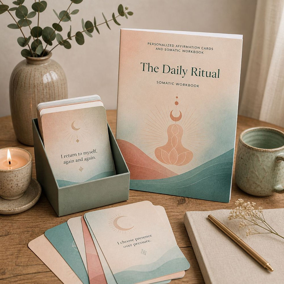 Personalized affirmation cards and somatic workbook for daily grounding and emotional support