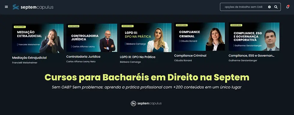 Banner institucional dos cursos para bacharéis disponíveis na plataforma da Septem Capulus