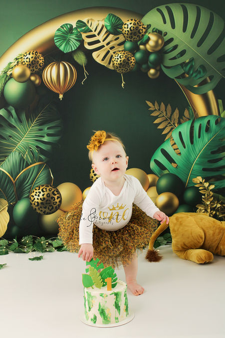 Baby girl green and gold jungle cake smash