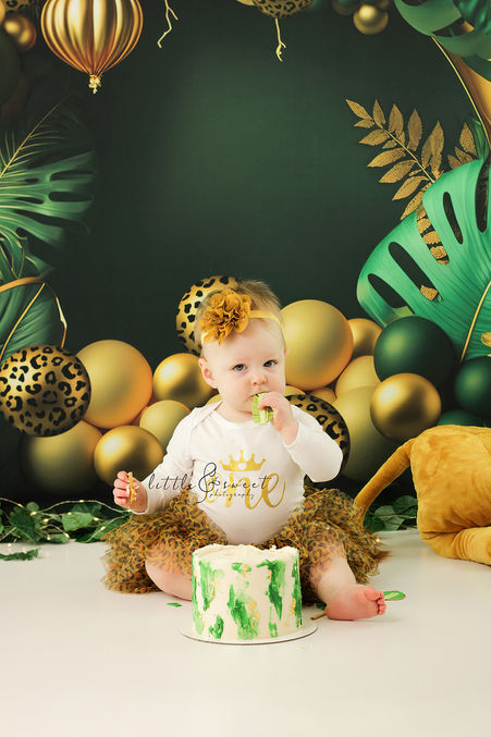 Baby girl green and gold jungle cake smash