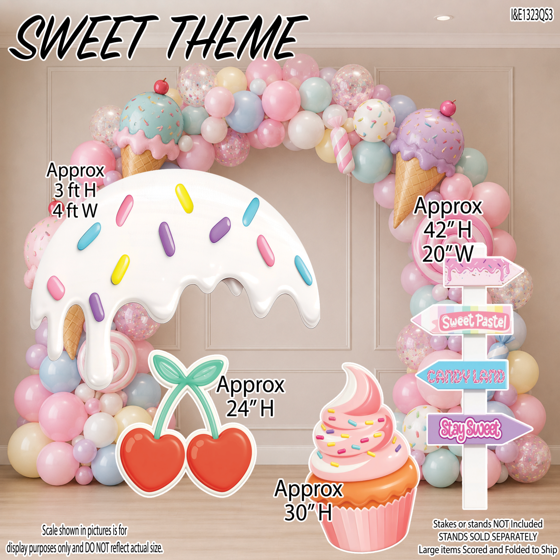I&E1323QS3- MELTING ICE CREAM WITH SPRINKLES CHERRIES CUPCAKE AND SIGNS