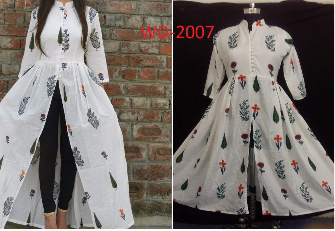 Mix cotton with digital print white women dress
