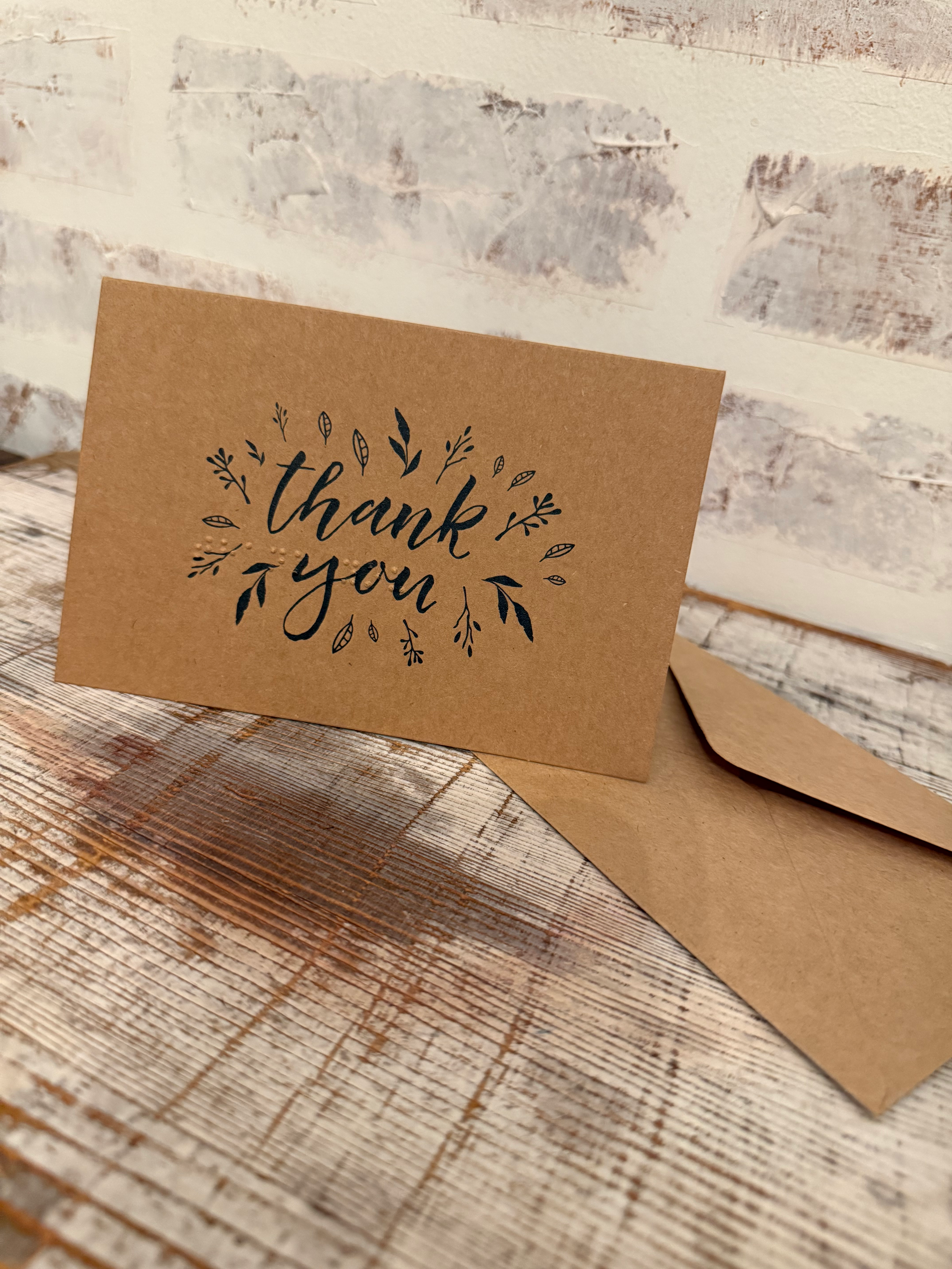 Personalized Braille Thank You Leaves Card