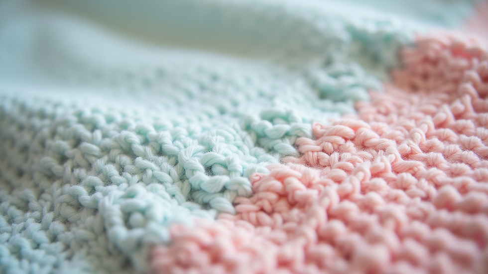Close-up view of a soft pastel crochet baby blanket with a delicate border