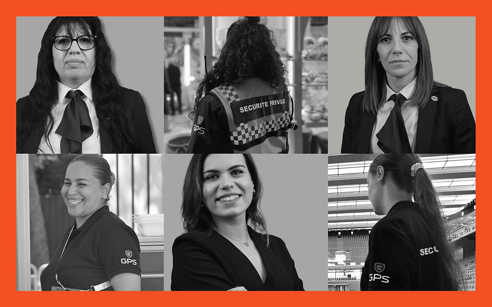 Portraits de femmes agents de sécurité chez GPS Sécurité, en tenue professionnelle sur différents sites d’intervention, illustrant la mixité dans la sécurité privée.