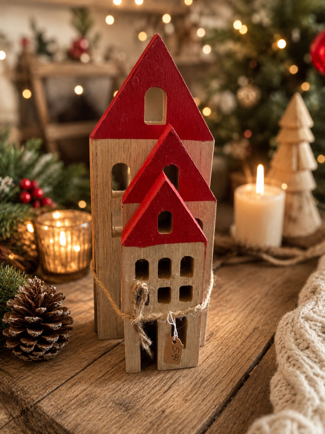 Set of 3 wooden houses 