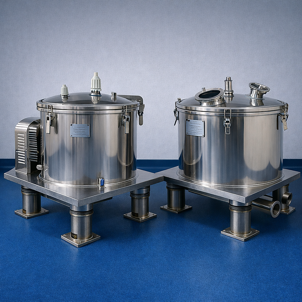 High angle view of industrial centrifuge in pharmaceutical production line