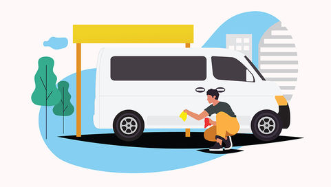 Mini Van getting cleaned after wrapped explainer video for business