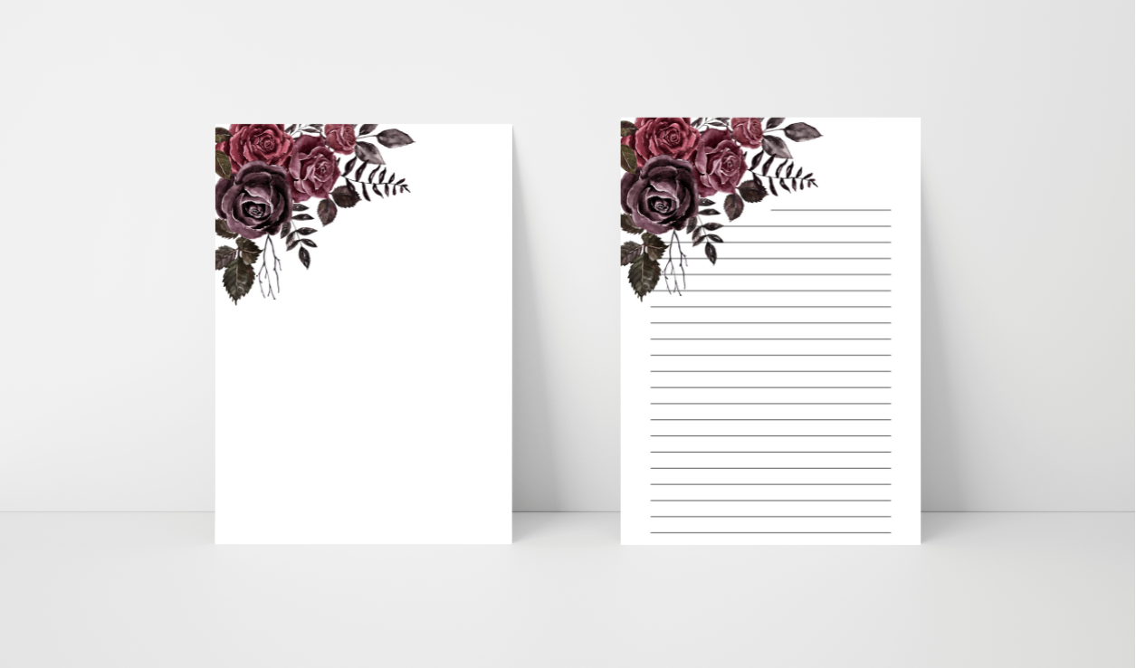 Printable writing paper with and without lines, Floral diary paper