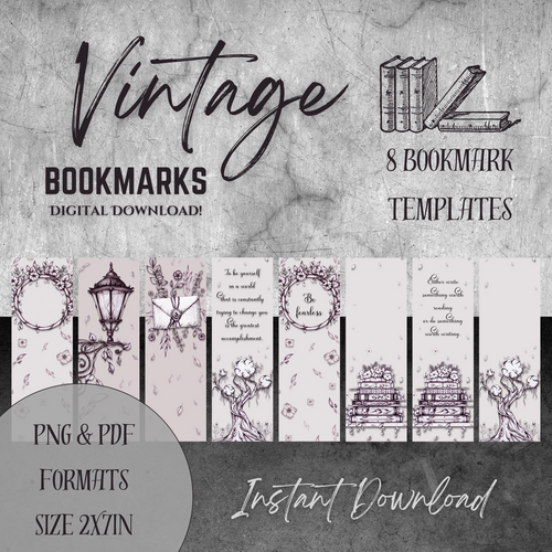 Printable Vintage Bookmarks Template, Printable Bookmarks Set of 8 ...