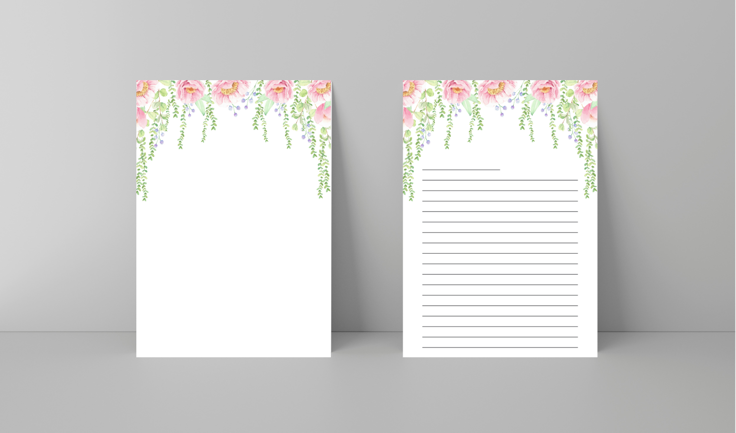 Floral Printable and Digital Writing Paper with and without lines