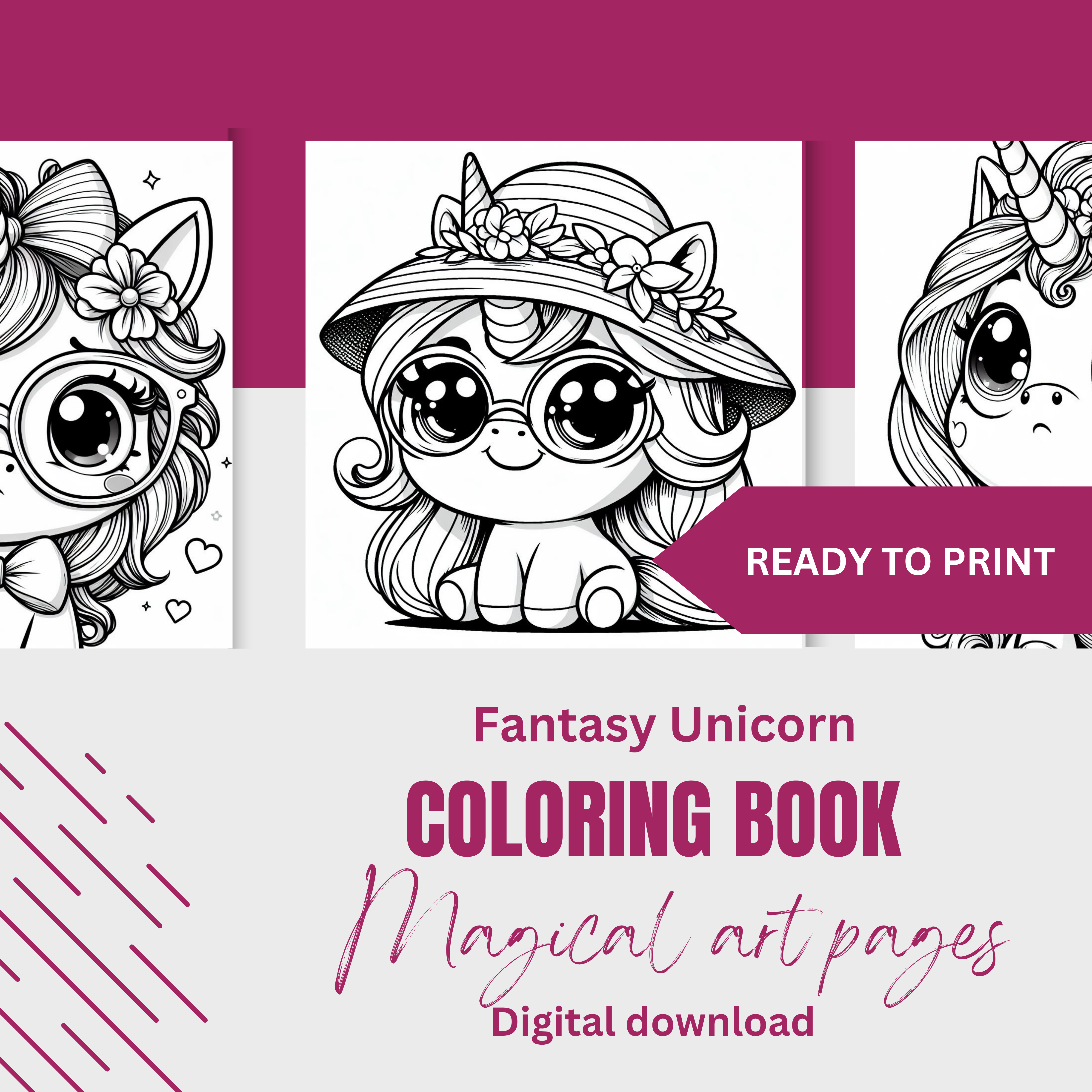 10 Unicorn Coloring Pages, Printable, Instant Download, Kids Coloring Book