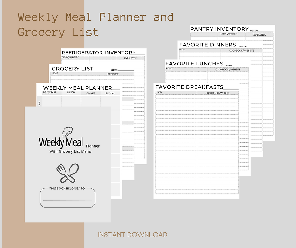 Thumbnail: Weekly Meal Planner & Grocery List, Instant Download, Meal Tracker, Food Planner